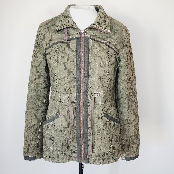 ANTHRO HEI HEI Army Green Floral Cotton Fall Boho Jacket - Picture 3 of 10